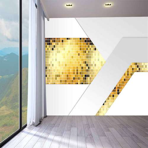 پوستر دیواری سه بعدی مدل زمینه هندسی سفید طلایی DVRF2285