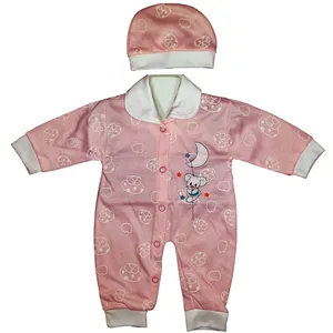 ست سرهمی و کلاه نوزادی مدل گلدوزی رنگ صورتی