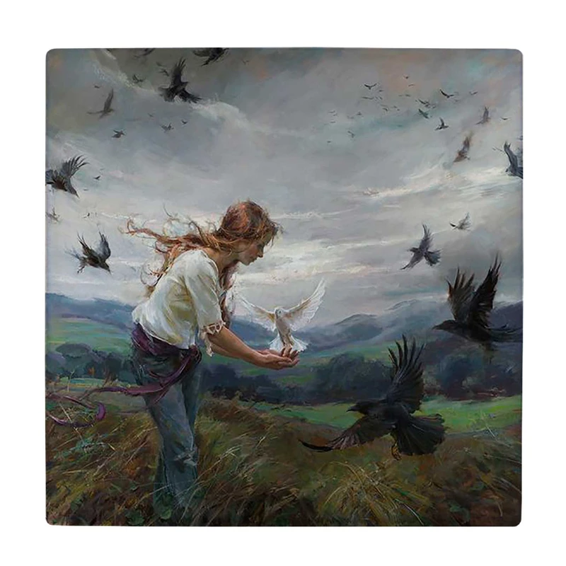   زیر لیوانی  طرح دختر و کبوترها کد    6227398_5745