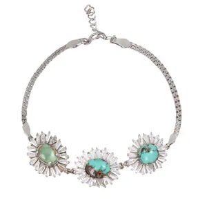 دستبند نقره زنانه بازرگانی میلادی مدل سنگ فیروزه کد DP_509