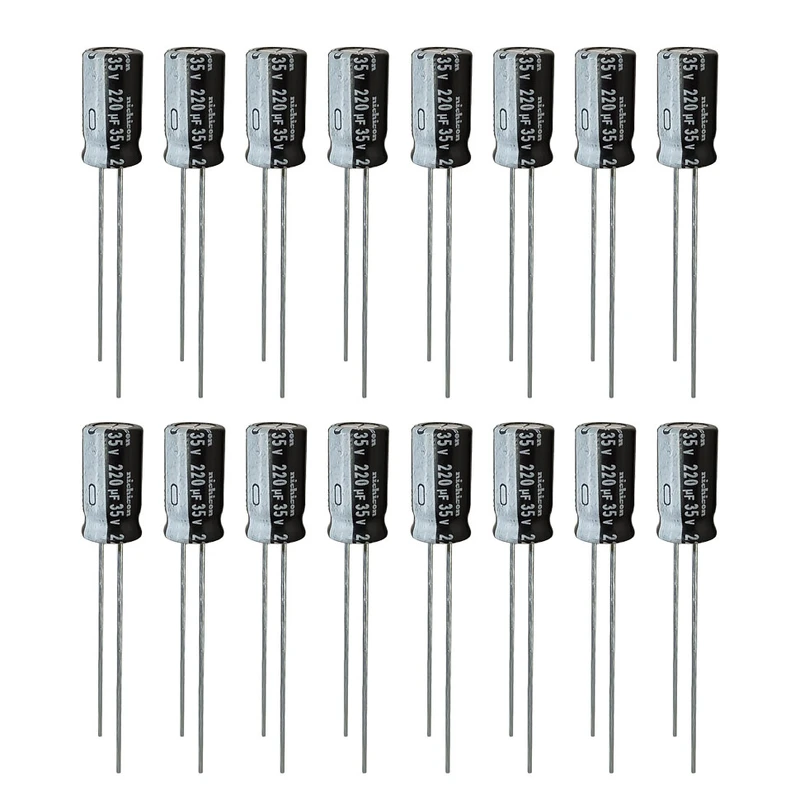 خازن 220 میکروفاراد 35 ولت نیچیکون مدل TK-22035 بسته 16 عددی