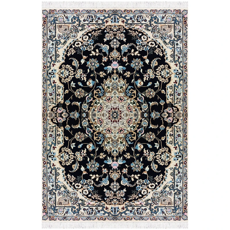 فرش دستبافت 1.5 متری مدل نائین ۹لا 987 زمینه سرمه ای