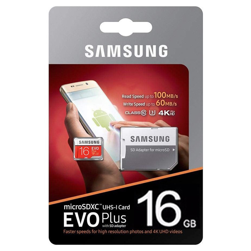 کارت حافظه microSDHc مدل EVO plus کلاس 10 استاندارد UHS-I U3 سرعت 100MBps ظرفیت 16 گیگابایت به همراه آداپتور SD