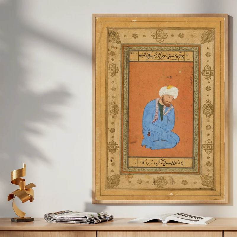 تابلو طرح نگارگری مقدس مدل G01857 فریم کرم روشن