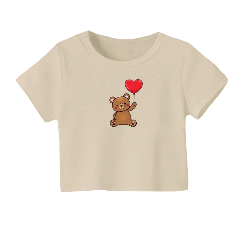 کراپ‌ تی‌شرت آستین کوتاه زنانه مدل تدی کد 01