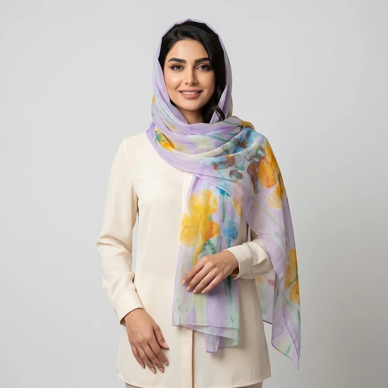 شال زنانه مدل حریر شیشه‌ای کد Mo-106