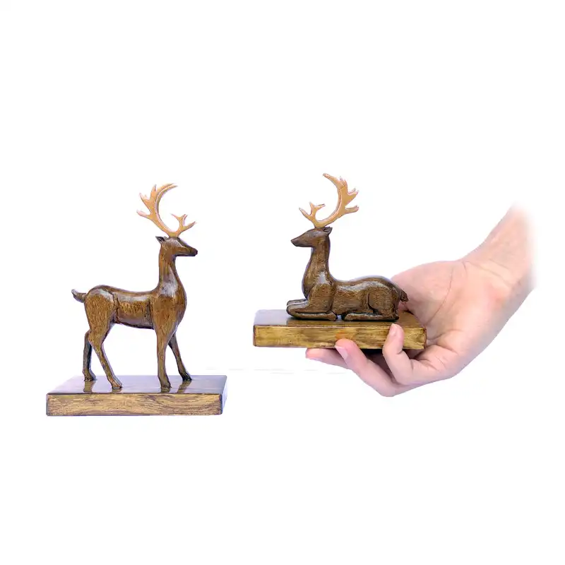 مجسمه چوبی طرح گوزن مدل IER مجموعه 2عددی