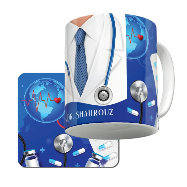 ماگ لاژید مدل اسم شهروز طرح پزشک کد Dr به همراه زیرلیوانی