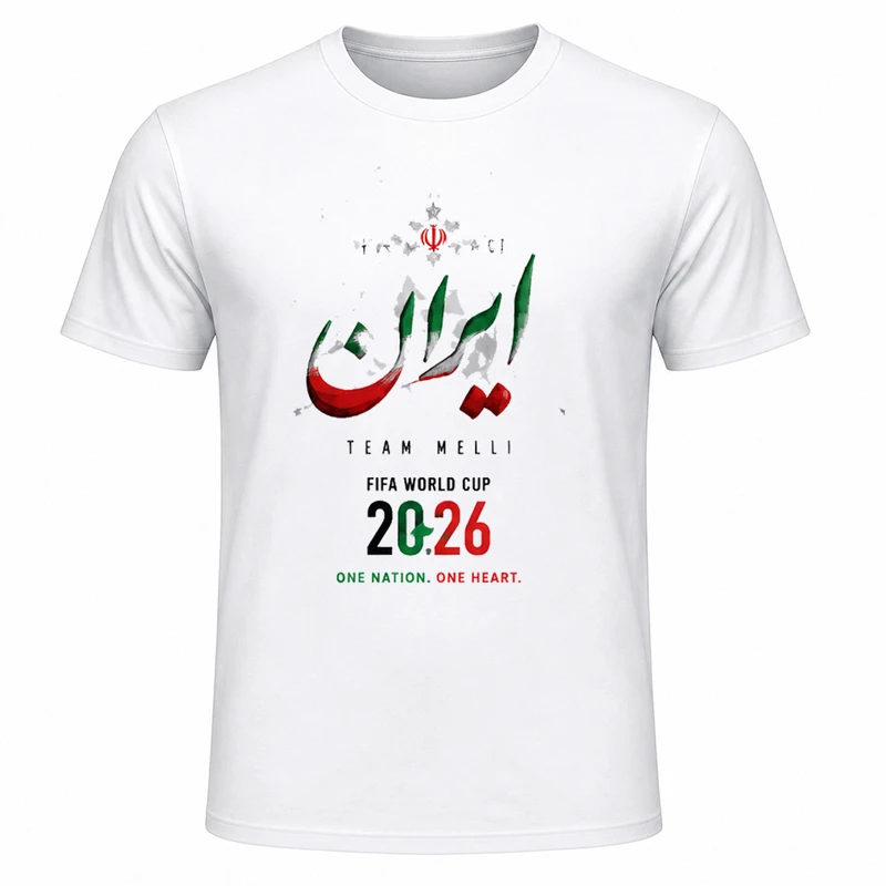 تی‌شرت آستین کوتاه یقه گرد مردانه مدل A08 طرح جام جهانی 2026 ایران