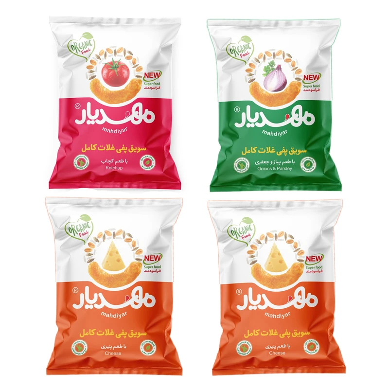 اسنک سویق پفی غلات کامل مهدیار - 50 گرم مجموعه 4 عددی