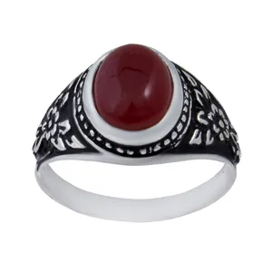 انگشتر نقره مردانه مدل سنگ عقیق رکاب سیلندری کد AM_084