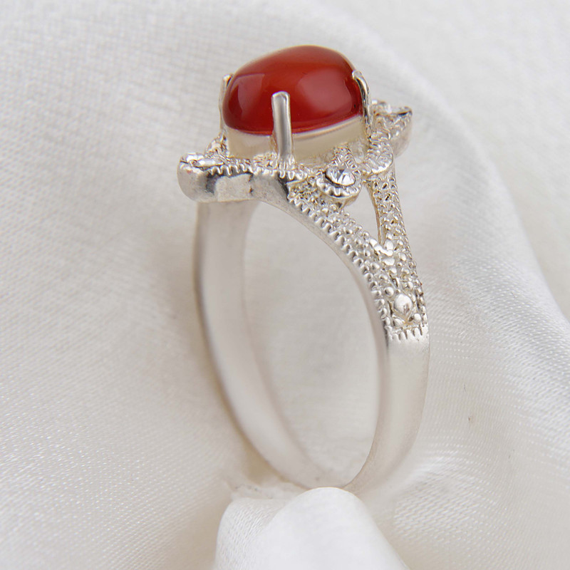 انگشتر نقره زنانه بازرگانی میلادی مدل سنگ عقیق نگین برلیان بدون ریزش کد AW_671