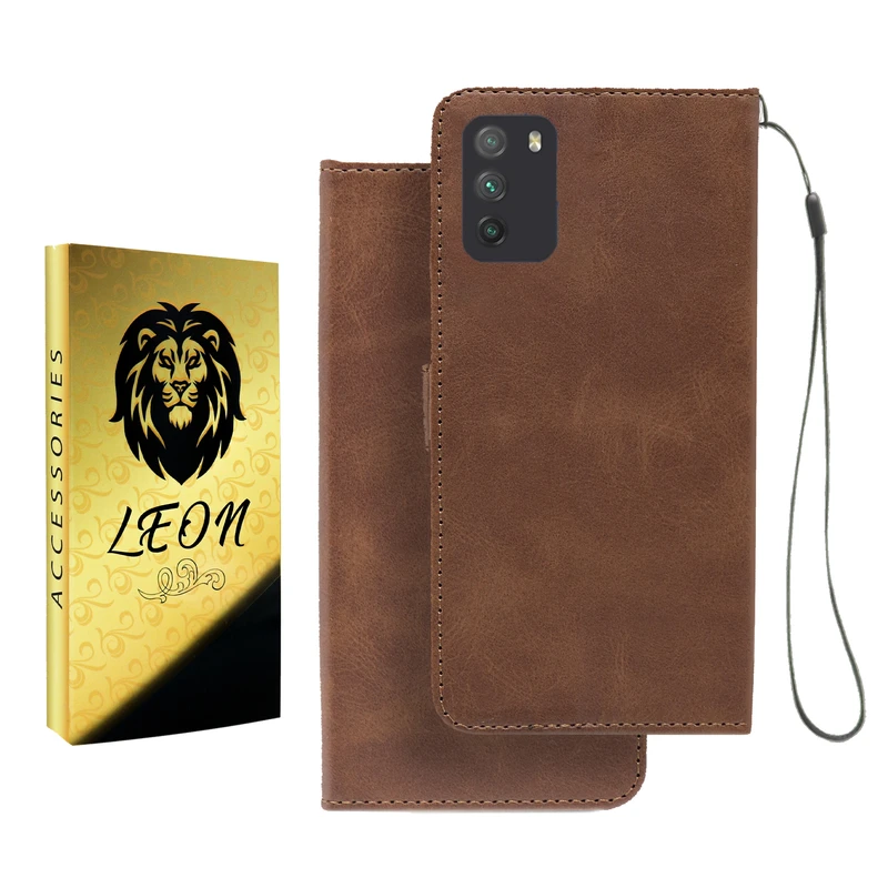 کیف کلاسوری لئون مدل Mortand Oro مناسب برای گوشی موبایل شیائومی Poco M3 به همراه بندآویز