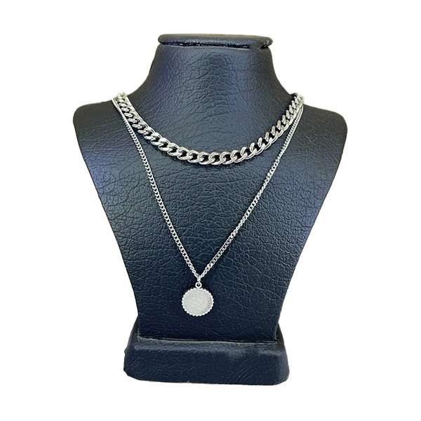 گردنبند زنانه استینلس استیل مدل دو ردیفه طرح ملکه کد 1145