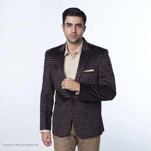 کت تک مردانه مدل مخمل چهارخانه-SH رنگ قهوه ای تیره