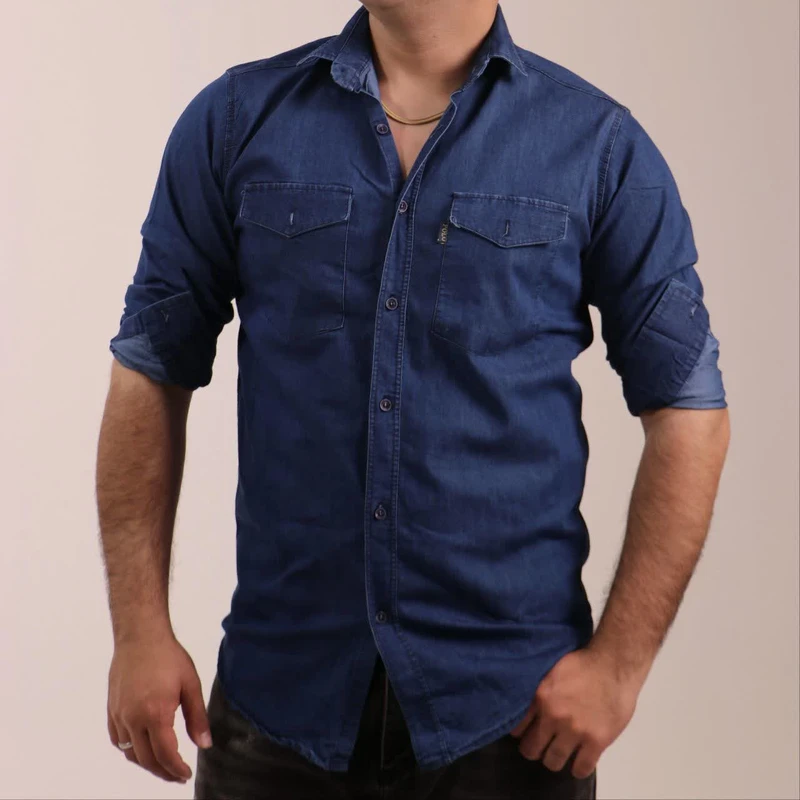 پیراهن آستین بلند یقه برگردان مردانه مدل اسپرت