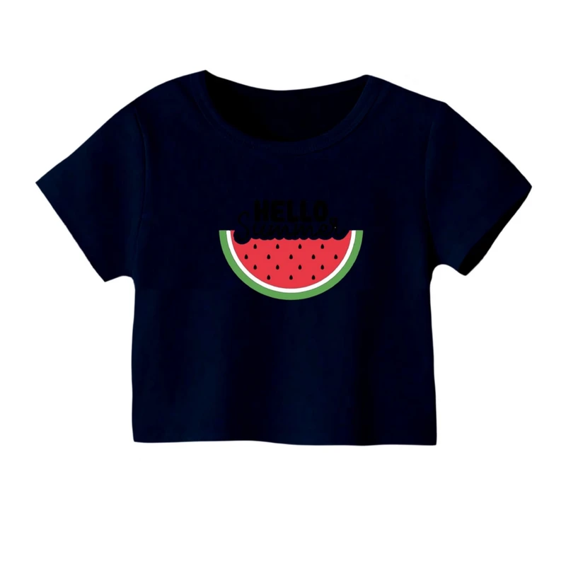 کراپ‌ تی‌شرت آستین کوتاه زنانه مدل هندوانه یلدایی کد 54