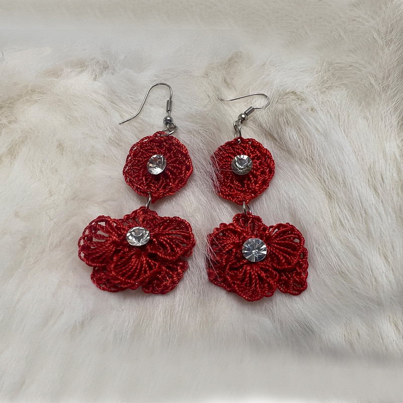 گوشواره زنانه مدل قلاب بافی شکوفه گل