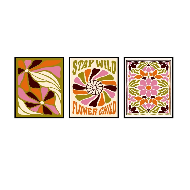 پوستر مدل چاپ به عشق گل‌ها وحشی بمان مجموعه 3 عددی