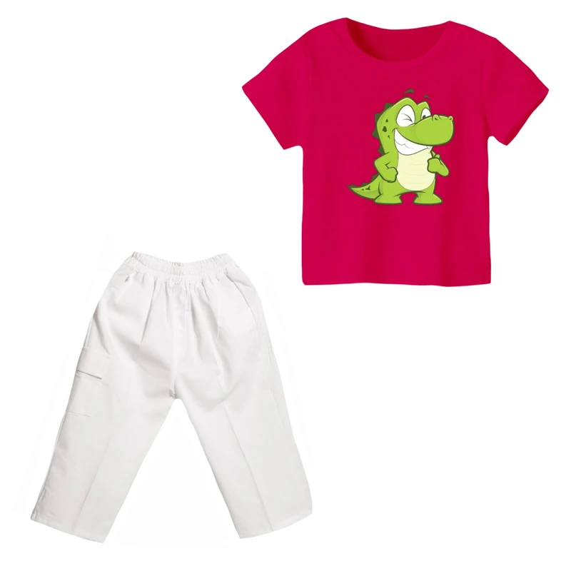 ست تی شرت و شلوارک دخترانه مدل تمساح کد ۳