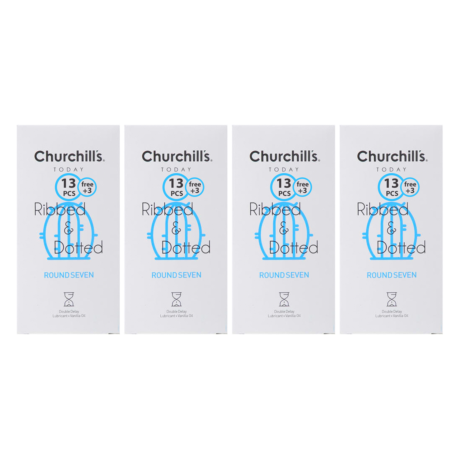 کاندوم چرچیلز مدل CHC_ribbeed&dotted-roundseven مجموعه 4 عددی