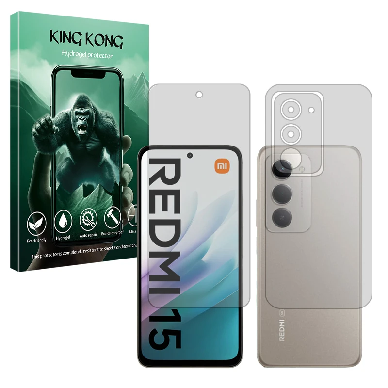 محافظ صفحه نمایش شفاف کینگ کونگ مدل Tough مناسب برای گوشی موبایل شیائومی Redmi 15 4G به همراه محافظ پشت گوشی