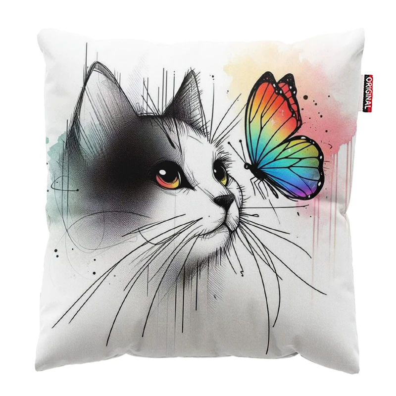 کوسن پاد آفرین مدل گربه و پروانه زیبا کد 213 سایز 30*30 سانتی متر