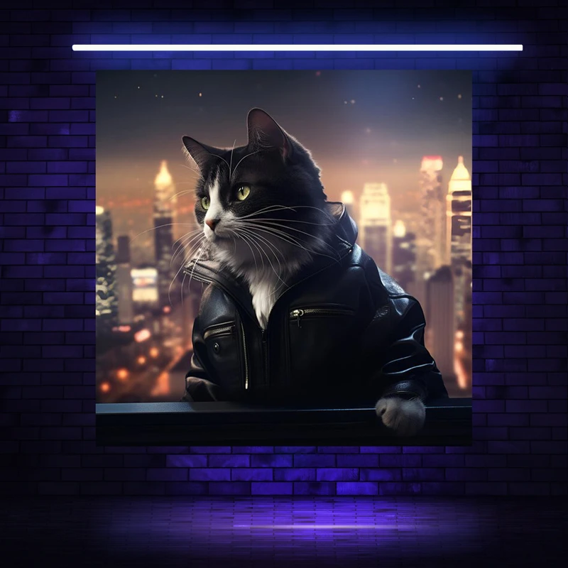 پوستر پارچه ای مدل بک دراپ بلک لایت طرح گربه مافیایی کد AR304560