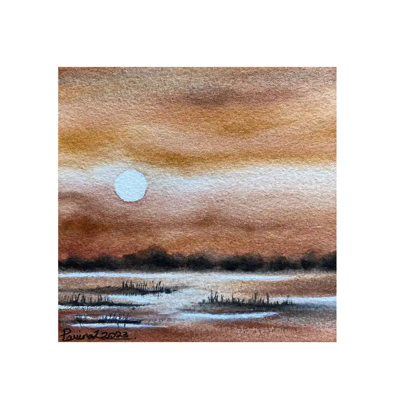 تابلو نقاشی آبرنگ طرح غروب