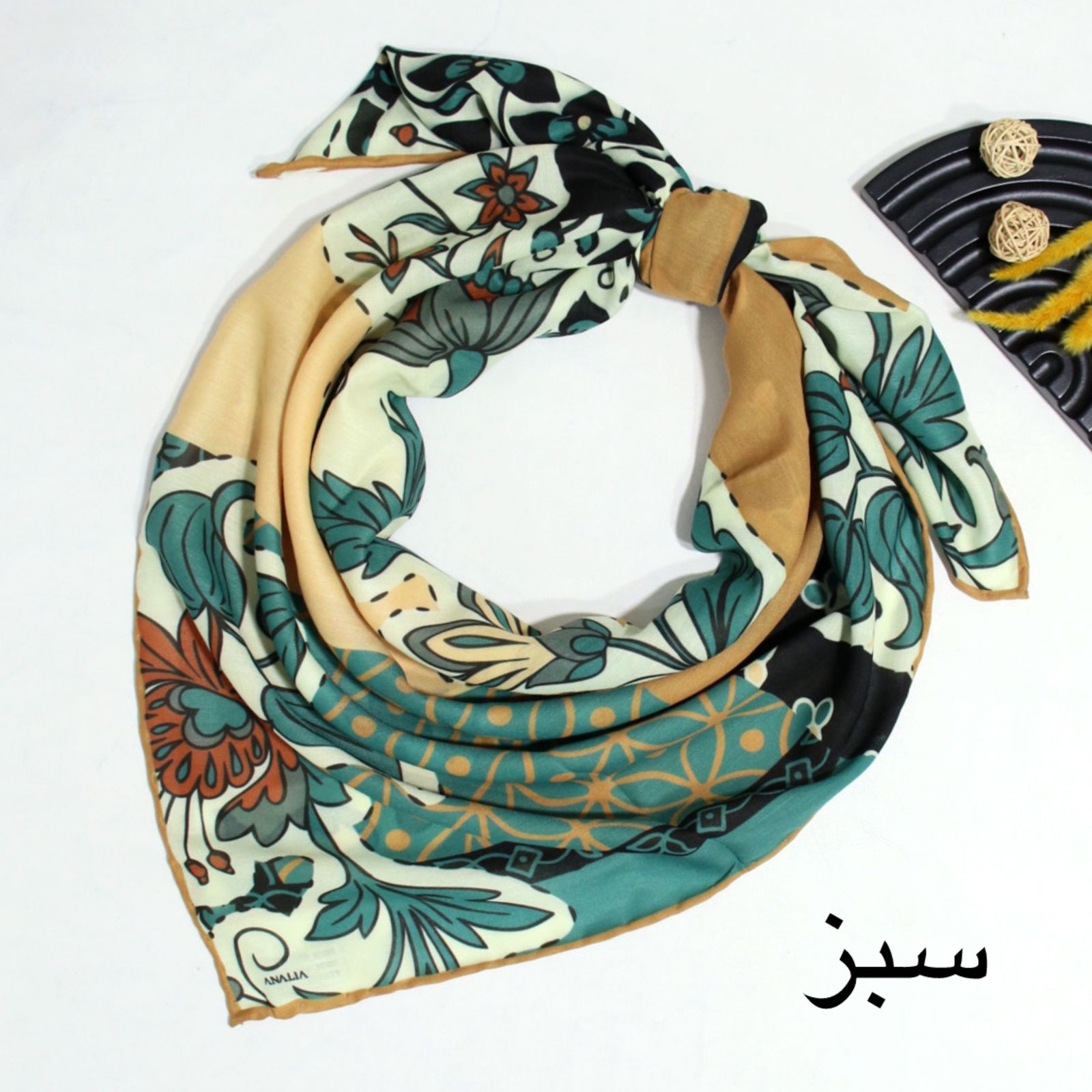 روسری زنانه آنالیا مدل نخی دور دوخت ترمه کد 9771 -  - 14