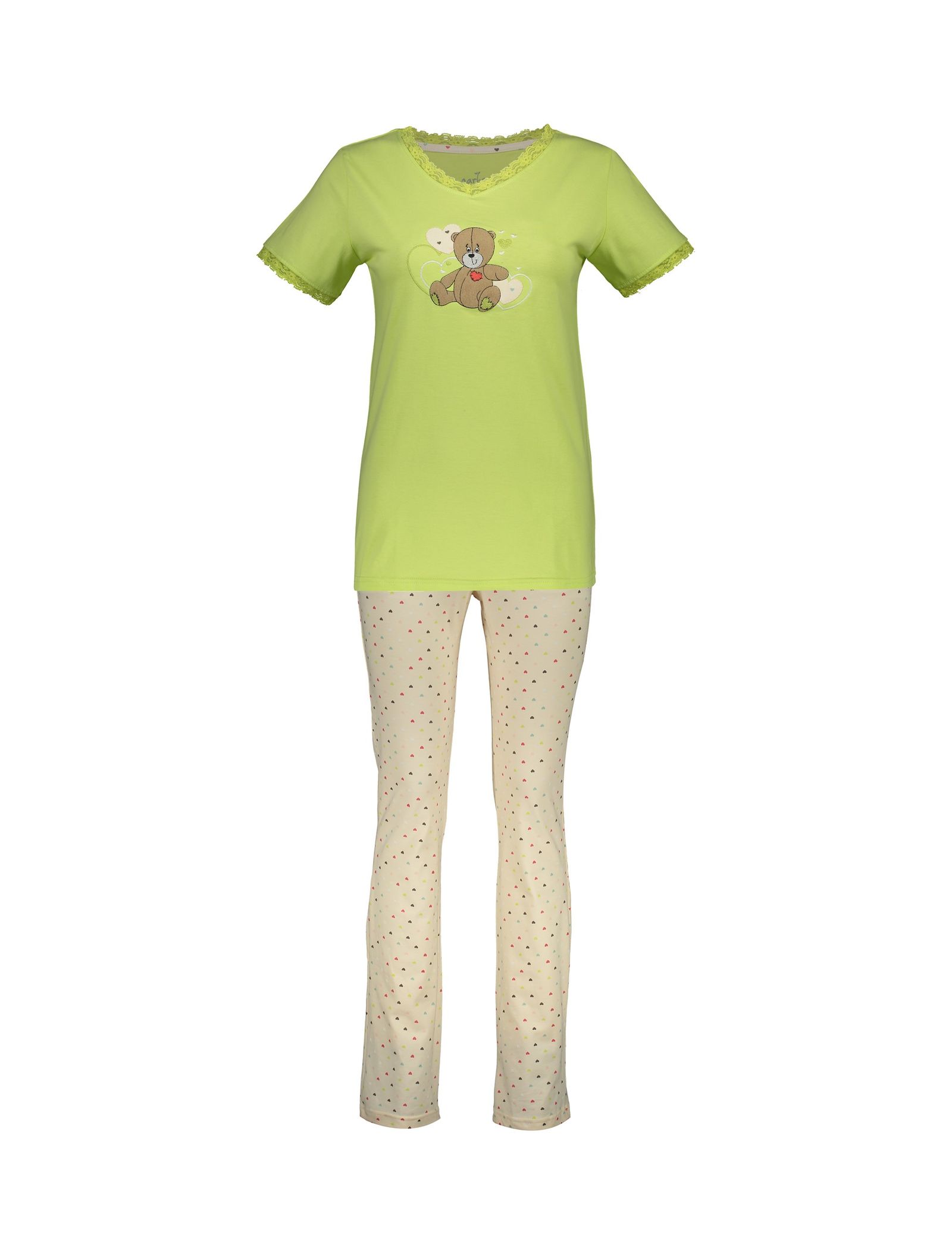 تی شرت و شلوار نخی زنانه خرس مهربان - ناربن - سبز - 1