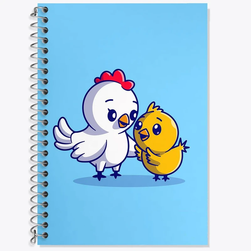 دفتر زبان 50 برگ خندالو مدل دو خط طرح حیوانات بامزه مرغ و جوجه کد 29652