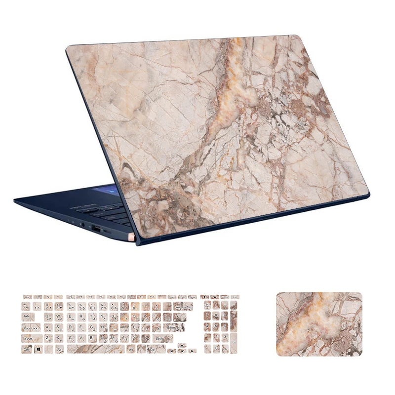  استیکر لپ تاپ توییجین و موییجین طرح Marble کد 98 مناسب برای لپ تاپ 15.6 اینچ به همراه برچسب حروف فارسی کیبورد 