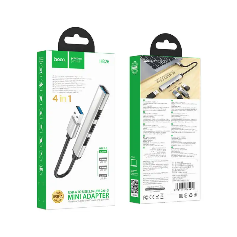 هاب 3 پورت USB هوکو مدل HB26 4IN1