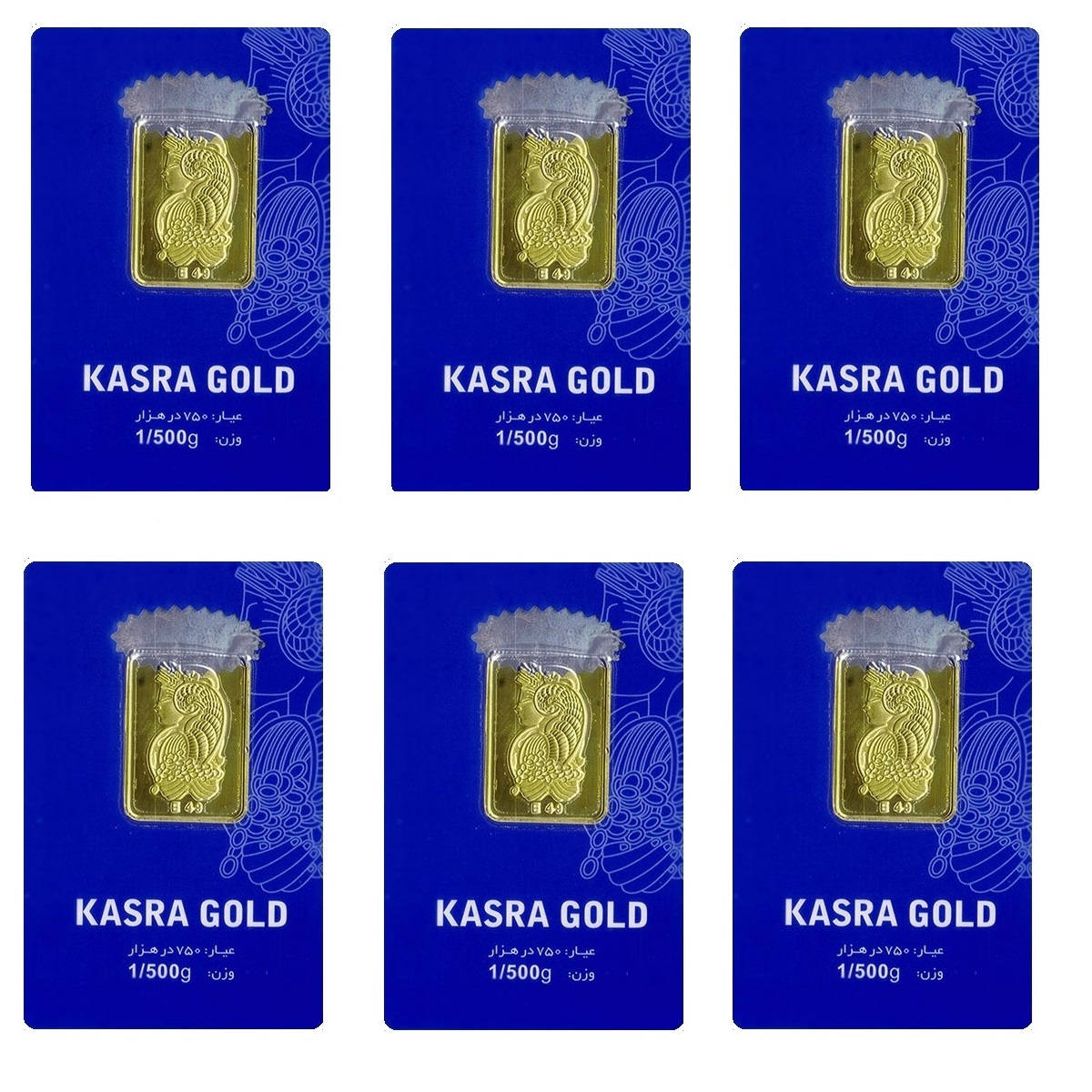 شمش طلا 18 عیار گالری طلای نجفپور مدل K-9 بسته شش عددی