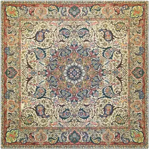 رومیزی ترمه ابریشمی خانه ترمه ایران طرح شهریار 5866 سایز 100 × 100 سانتی متر