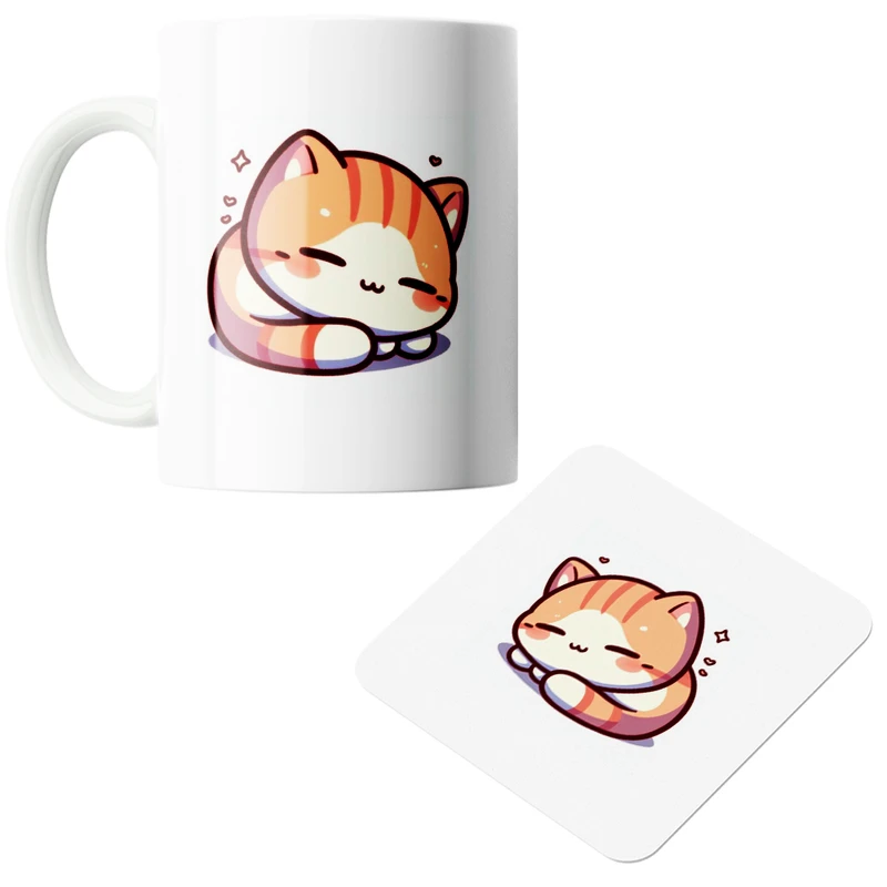 ماگ پاد آفرین مدل گربه بامزه کد z448 به همراه زیر لیوانی