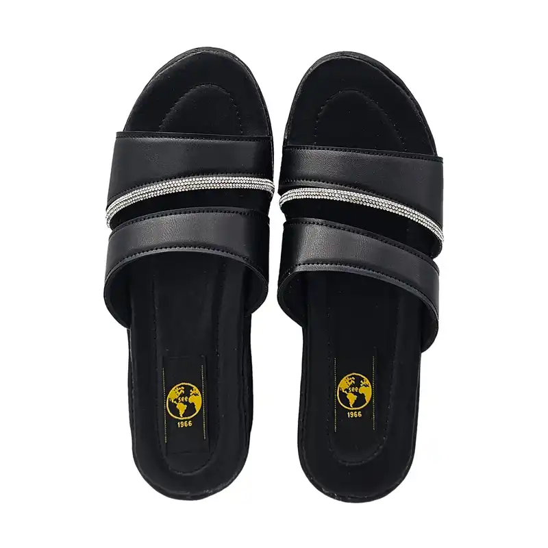 صندل زنانه سیی مدل لژدار شاین نگین دار کد 2095