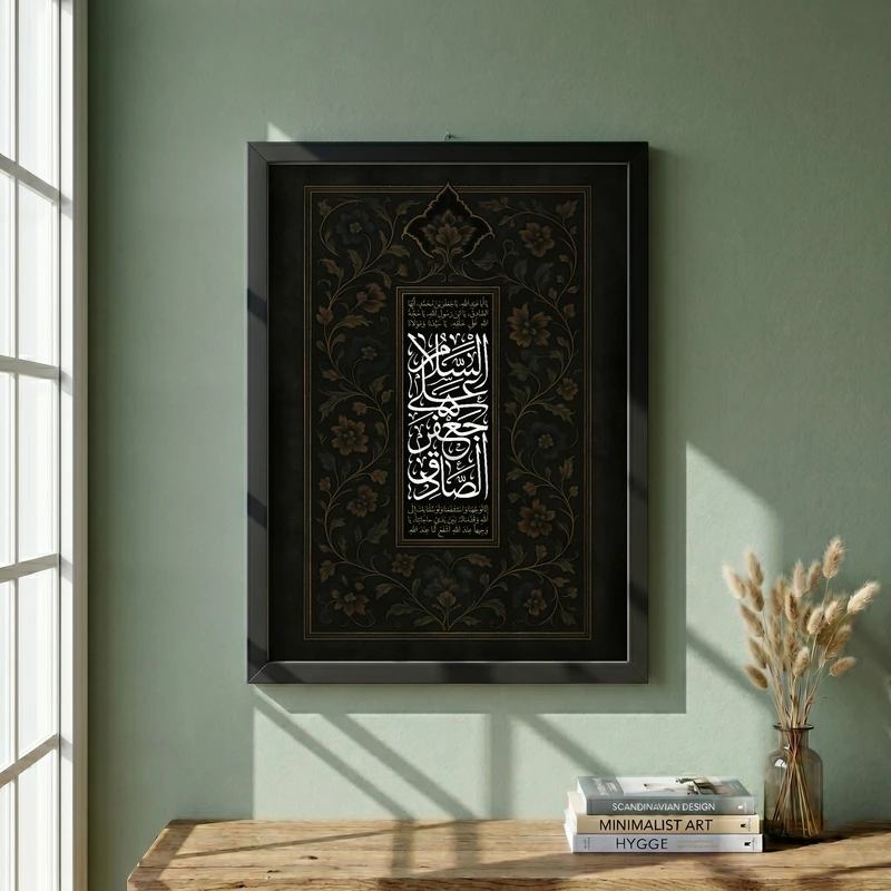 تابلو طرح شهادت امام صادق (ع) مدل G14352 فریم مشکی