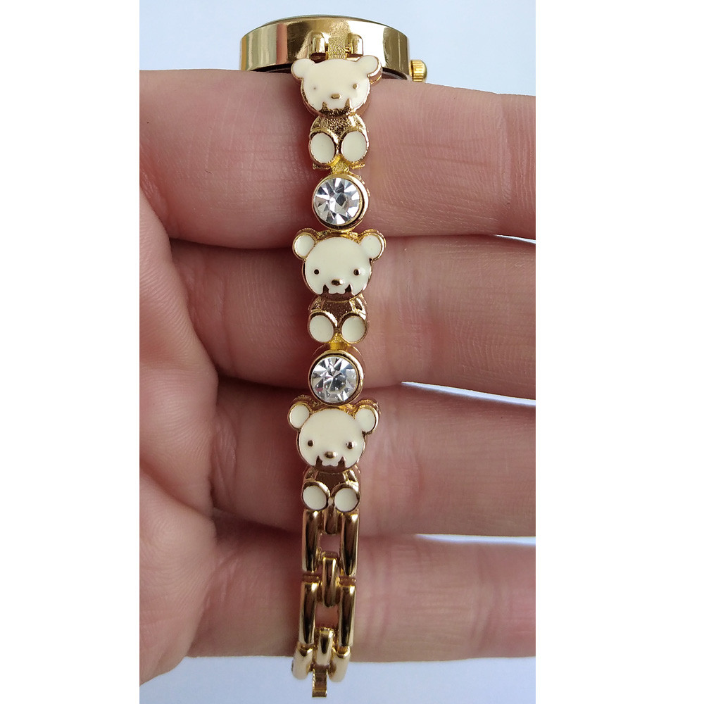 ساعت مچی عقربه ای دخترانه والار مدل بند فلزی ظریف طرح خرسی فانتزی