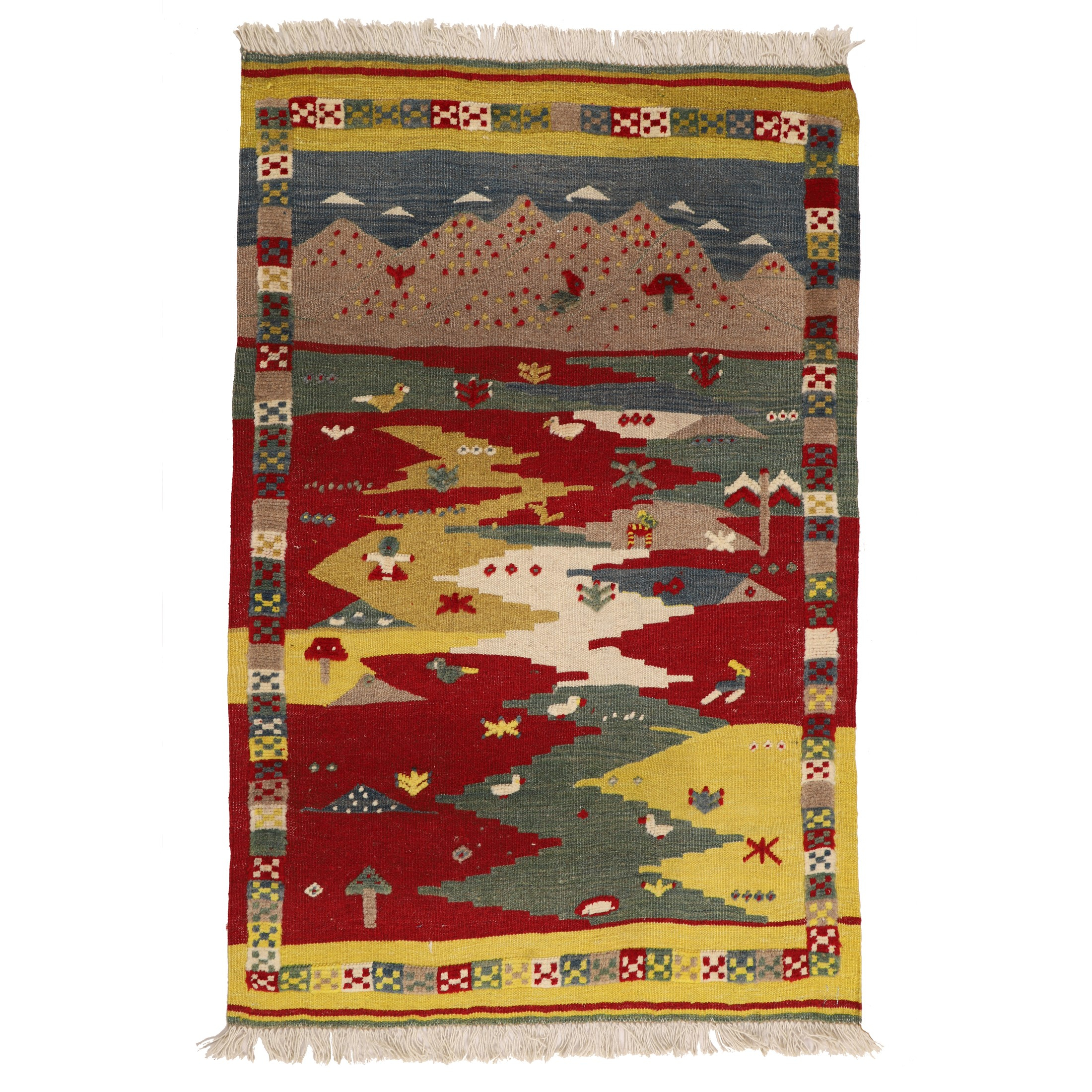 گلیم دستبافت یک و نیم متری طرح قشقایی کد 140348 