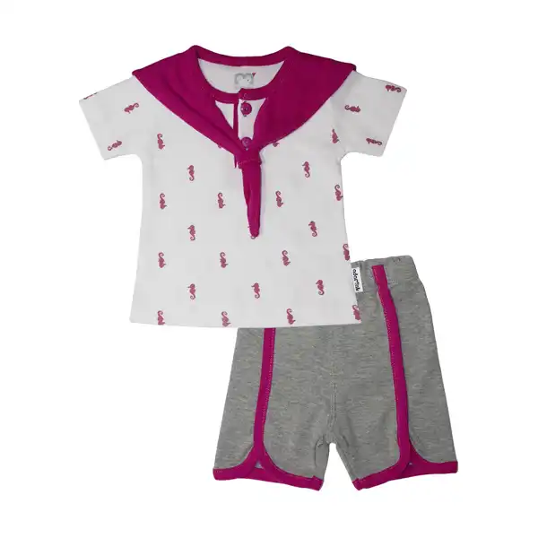 ست تیشرت و شلوارک نوزادی آدمک مدل ملوانی کد 16900