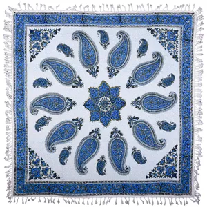 سفره قلمکار نرگس خانی درجه یک طرح خورشید آبی مدل 00-15 سایز100 × 100