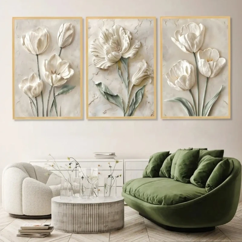 تابلو مدل دکوراتیو کد 6030 فریم بژ مجموعه 3 عددی