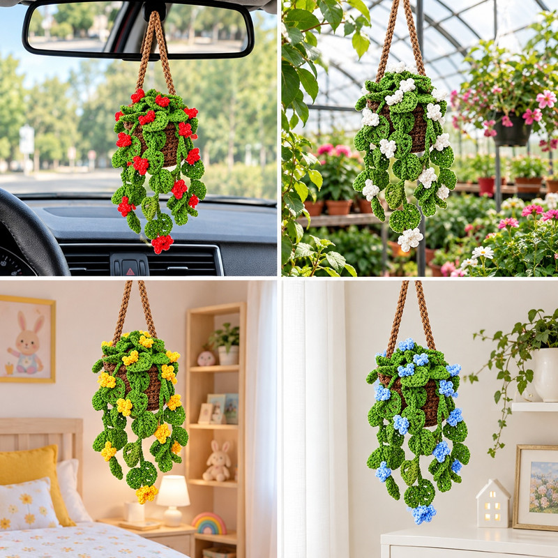 آویز بافتنی مدل سبد گل