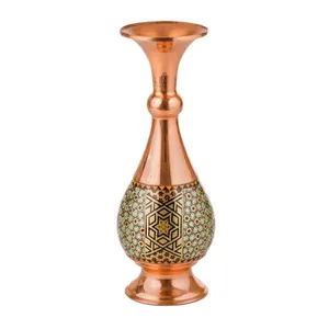 گلدان خاتم کاری مسی طرح صراحی مدل ماهور کد 16
