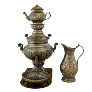 سرویس سماور 5 پارچه ذغالی آریان طرح قلم کد 17020009 ظرفیت 4 لیتر