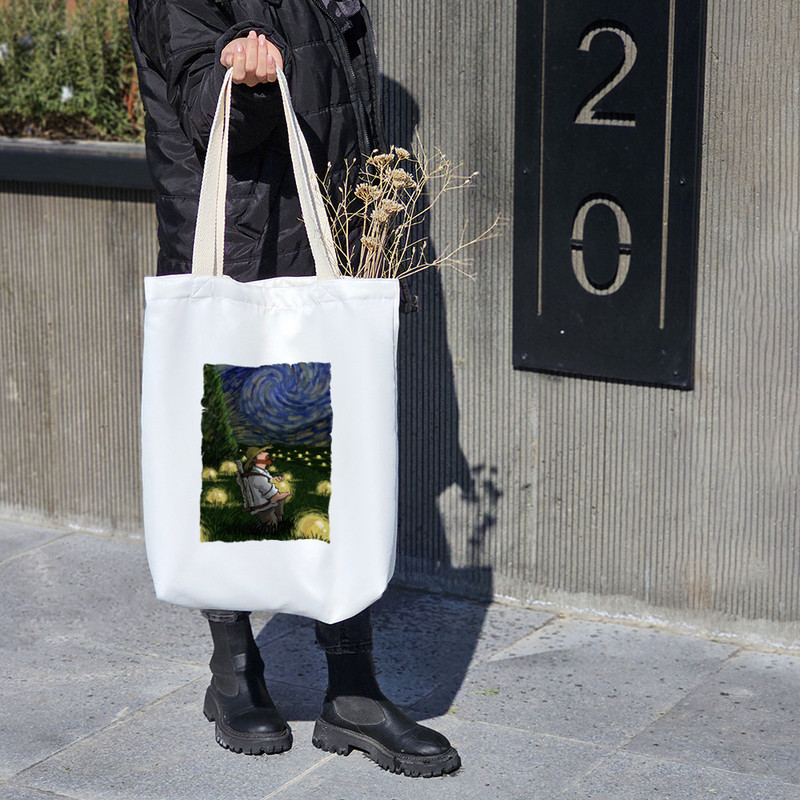 ساک خرید پارچه ای خندالو طرح شب پرستاره ونگوگ مدل توت بگ کد 7005