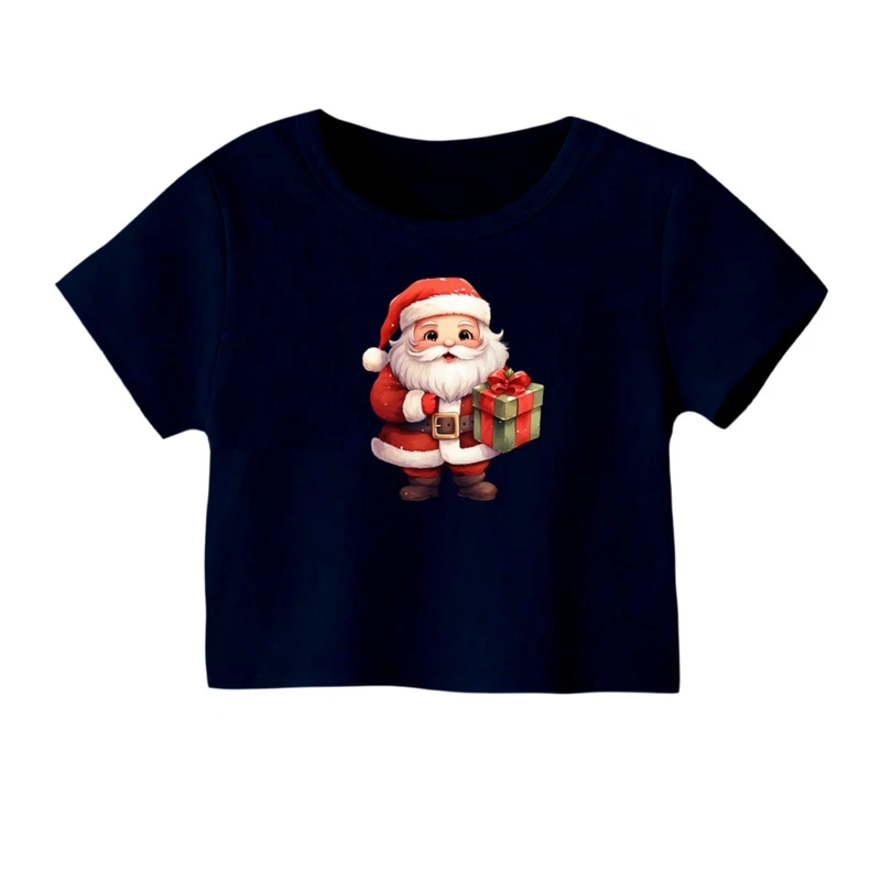 کراپ‌ تی‌شرت آستین کوتاه زنانه مدل بابانوئل کریسمس کد 44