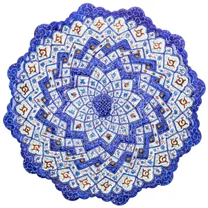 بشقاب مسی میناکاری شده اثر سلطانی طرح 32 قطر 25 سانتی متر